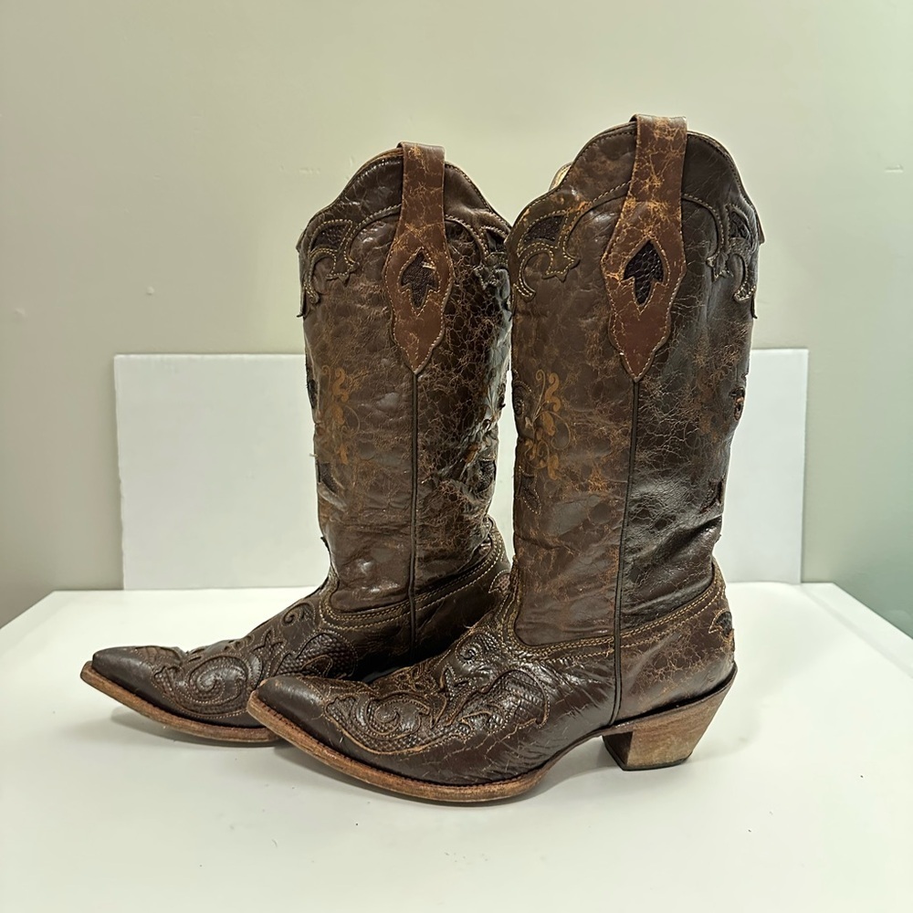 CORRAL Women's Vintage Lizard Inlay Snip Toe Cowgirl Boots C2109 Size 9.5 - Picture 3 of 16